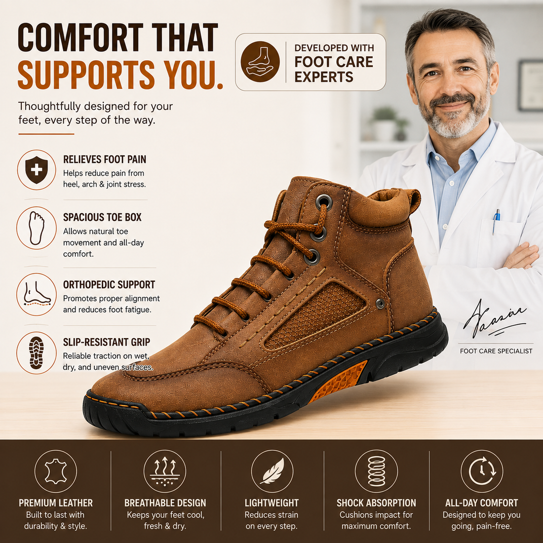 Slip-resistant, shock-absorbing sole
